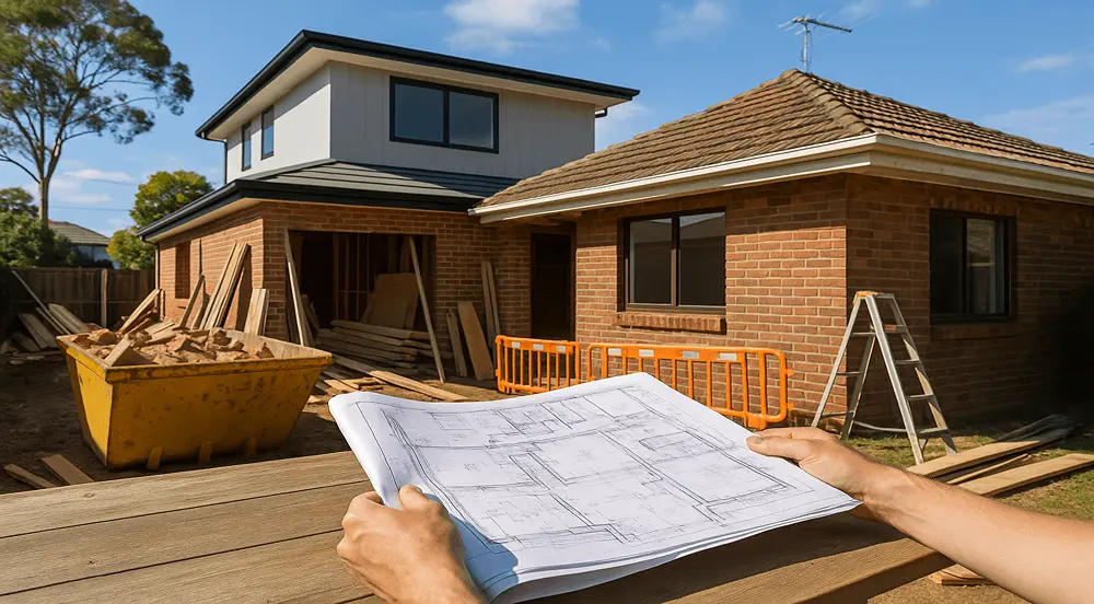 This image perfectly represents renovation estimating through detailed planning, material assessment, and precise cost evaluation on-site.