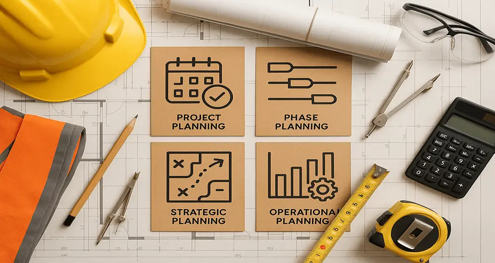 Types of Construction Planning brings together blueprints, tools, and data to coordinate every phase of a building project.