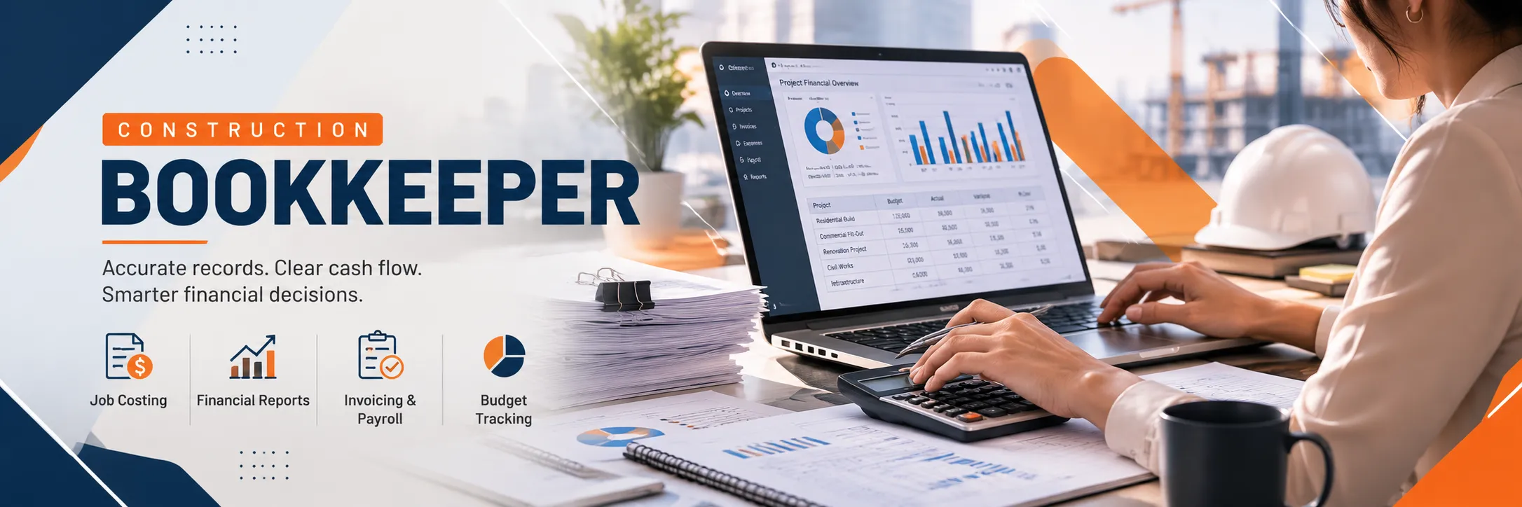 Construction bookkeeper providing financial and bookkeeping support