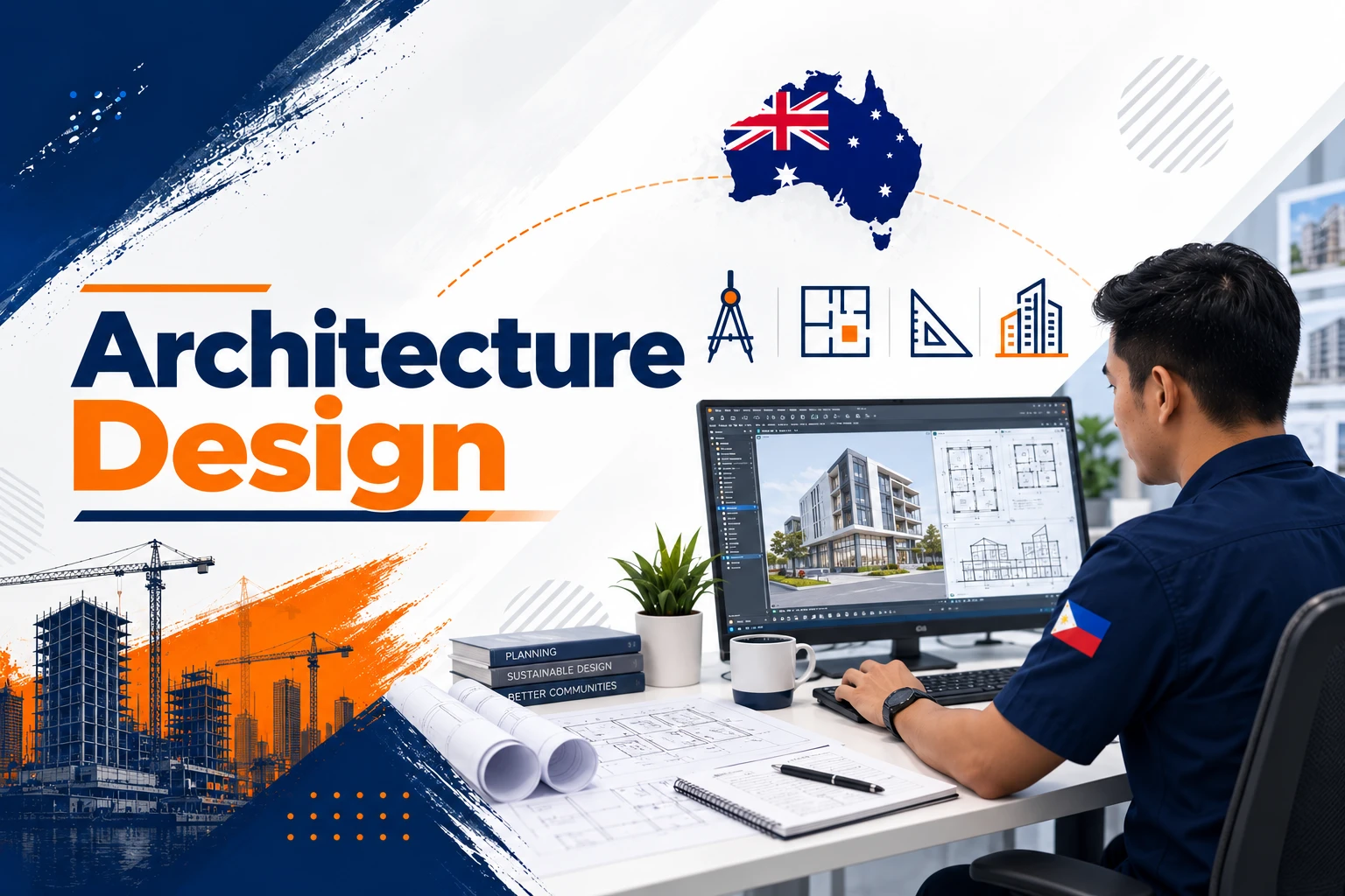 Architect developing building plans and design documentation